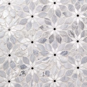 MJ RAIN FLOWER – BARDIGLIO NOUVELATO, WHITE CARRARA WITH BLACK JADE DOT