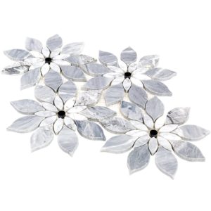 MJ RAIN FLOWER – BARDIGLIO NOUVELATO, WHITE CARRARA WITH BLACK JADE DOT