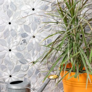 MJ RAIN FLOWER – BARDIGLIO NOUVELATO, WHITE CARRARA WITH BLACK JADE DOT