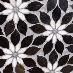 MJ RAIN FLOWER – BLACK JADE, CALACATTA WITH CALACATTA DOT