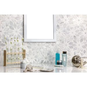 MJ RAIN FLOWER – WHITE CARRARA, WHITE THASSOS WITH WHITE CARRARA DOT