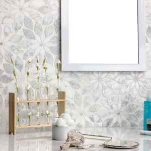 MJ RAIN FLOWER – WHITE CARRARA, WHITE THASSOS WITH WHITE CARRARA DOT