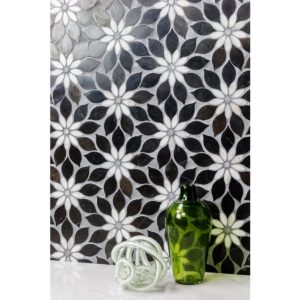 MJ RAIN FLOWER – BLACK JADE, CALACATTA WITH CALACATTA DOT