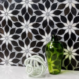 MJ RAIN FLOWER – BLACK JADE, CALACATTA WITH CALACATTA DOT
