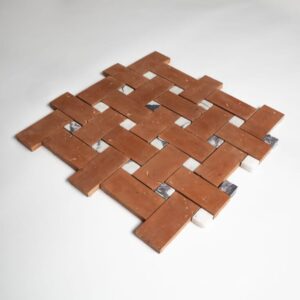 Calacatta Viola, Rustic Terracotta Honed Basket Weave Marble Mosaic