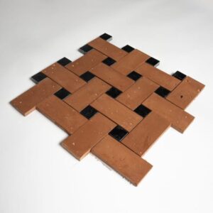 Black, Rustic Terracotta Honed Big Basket Weave Marble Mosaic