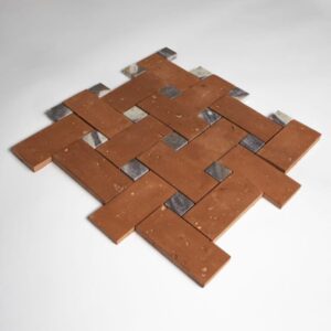 Calacatta Viola, Rustic Terracotta Honed Big Basket Weave Marble Mosaic